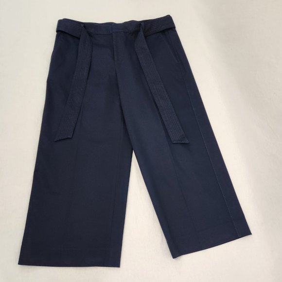 BANANA REPUBLIC Trendy Navy Wide Leg Crop Preppy Belted Pants Size 12 New NO Tag - Picture 5 of 16